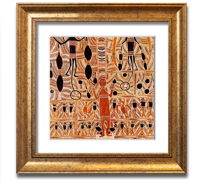 Aboriginal Marika Mathaman Square Framed Print showcasing vibrant colors and intricate designs, framed in a stylish border.